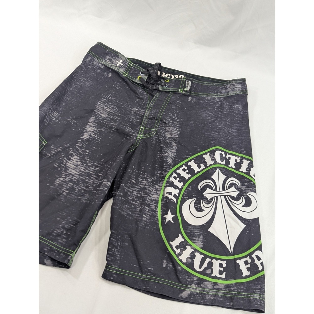 Affliction Board Shorts Swimming‎ Trunks Men's Black Gray Live Fast Size 34 10"